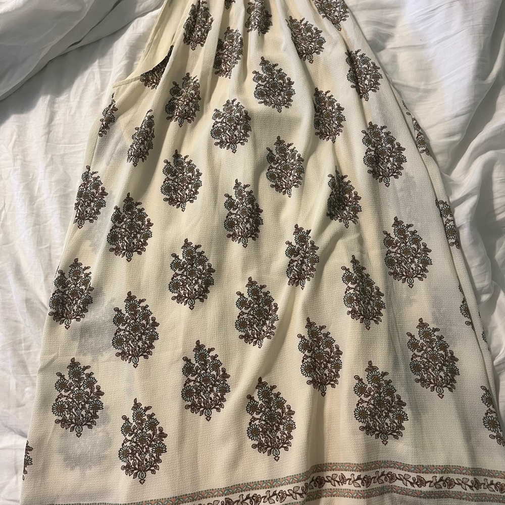 hint of mint medium white cream floral print high neck sleeveless mini dress